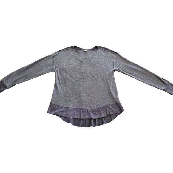 La Miel WMNS Blue V-Neck Waffle Knit Longline Top SZ Sm - Picture 1 of 8